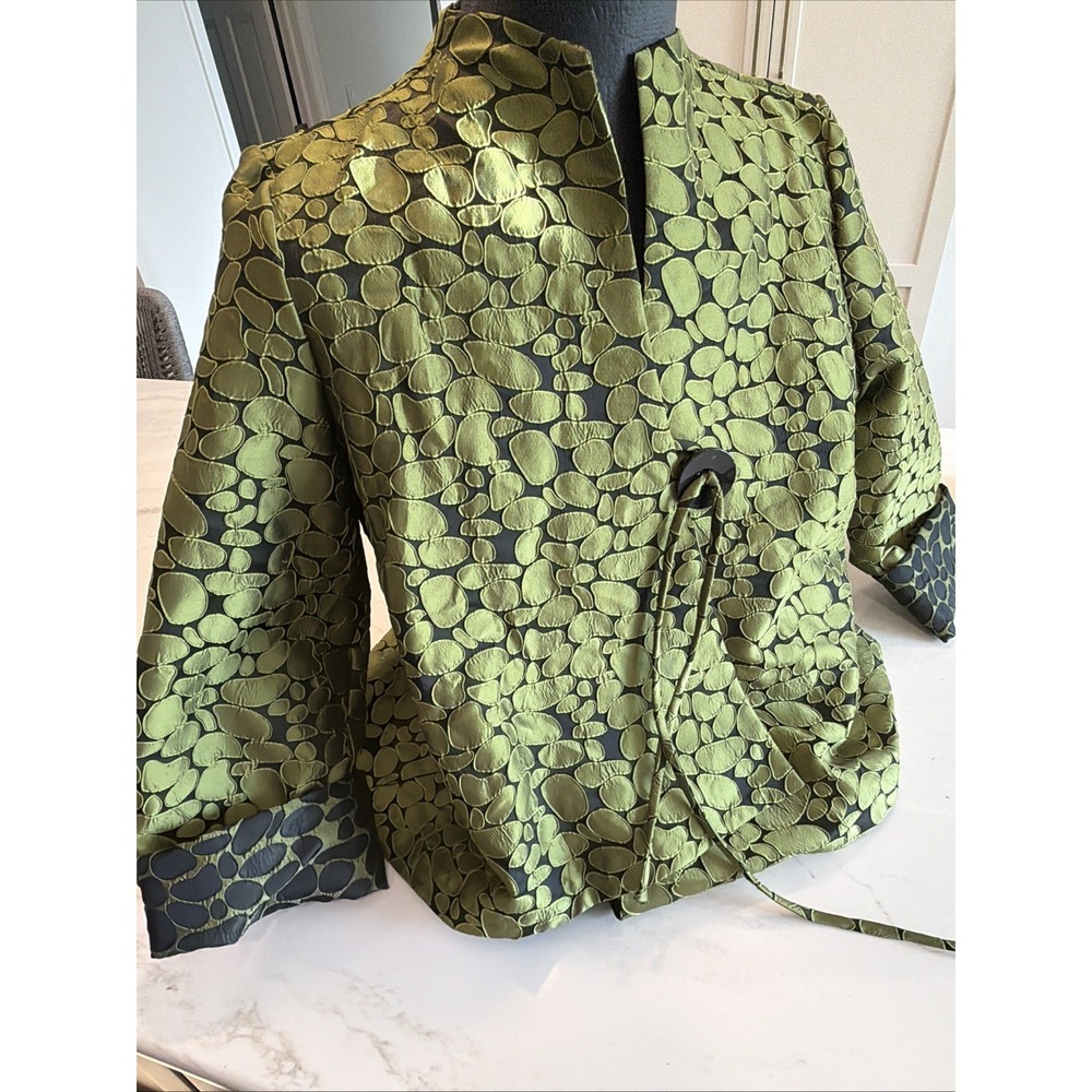 BoutiqueJacket Green Shimmer Asymmetrical Chic Modern Size XL "IC by Connie K"